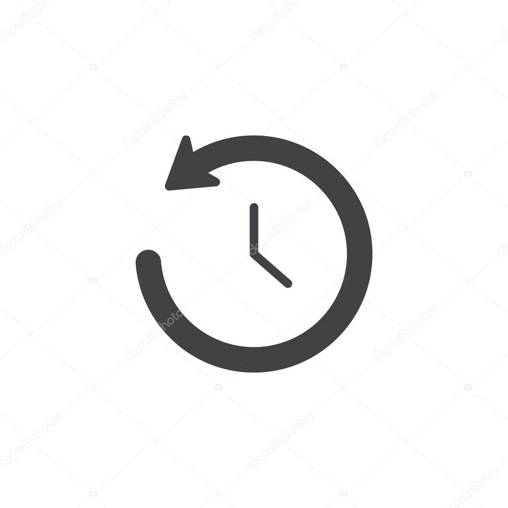 Time back vector icon. filled flat sign for mobile concept and web design. Clock with undo arrow simple solid icon. History symbol, logo illustration. Pixel perfect vector graphics