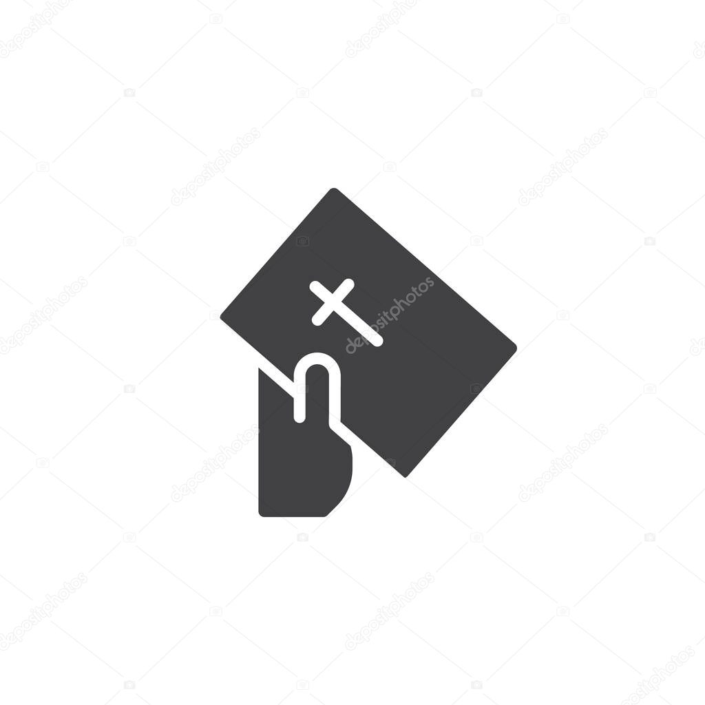 Hand give bible book vector icon. filled flat sign for mobile concept and web design. Faith simple solid icon. Preacher symbol, logo illustration. Pixel perfect vector graphics