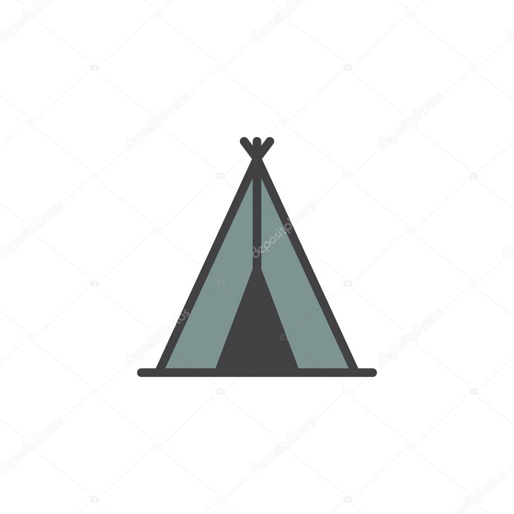 Indian tepee filled outline icon, line vector sign, linear colorful pictogram isolated on white. Wigwam Symbol, logo illustration. Pixel perfect vector graphics
