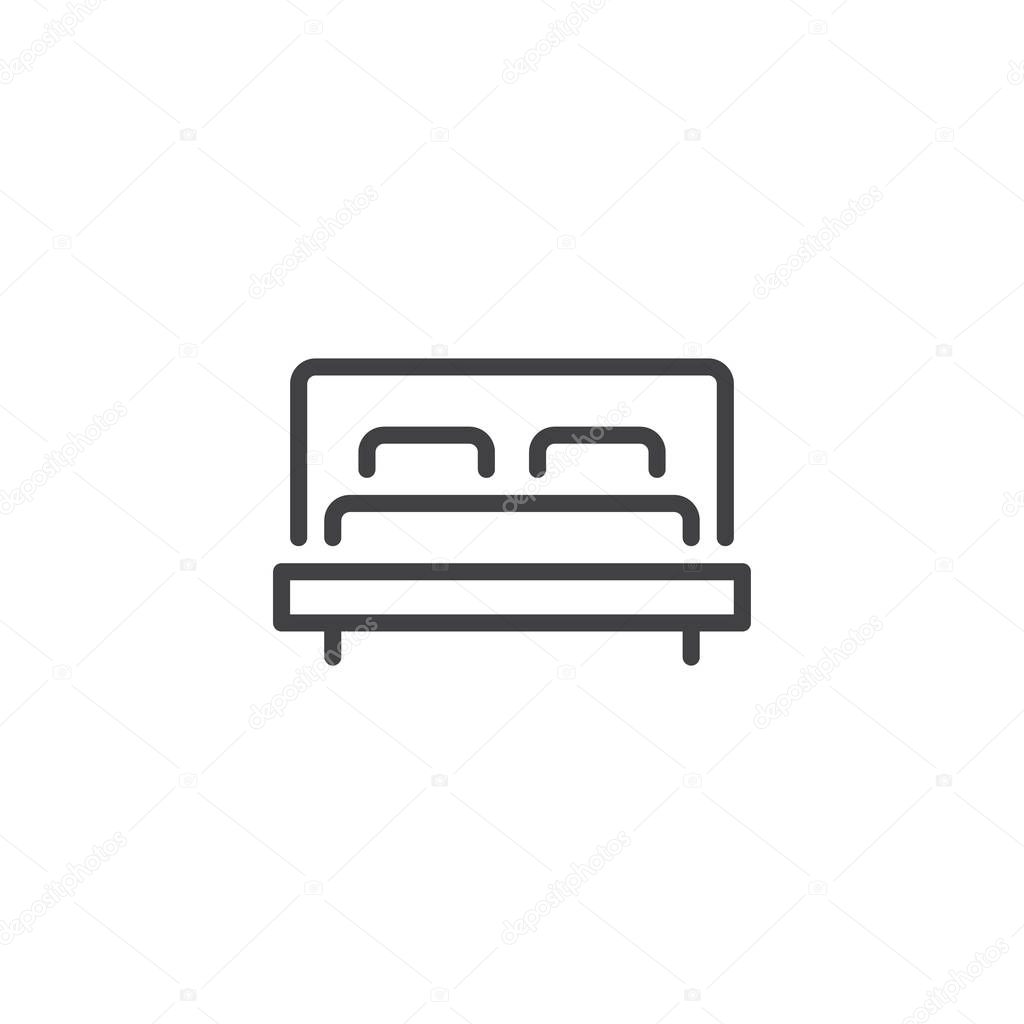Double Bed outline icon. linear style sign for mobile concept and web design. Hotel double room simple line vector icon. Symbol, logo illustration. Pixel perfect vector graphics