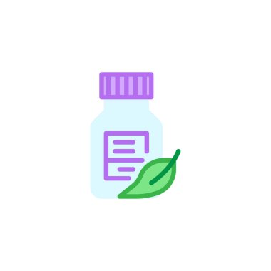 Tıp şişe ve yaprak düz simgesi