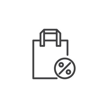 Yüzde işareti anahat simgesi ile alışveriş çantası