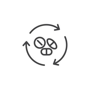 Tıp hapları geri dönüşüm oklarla anahat simgesini