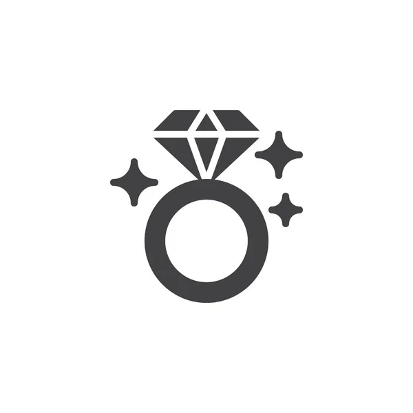 Brillante anillo de diamantes icono de vector — Vector de stock