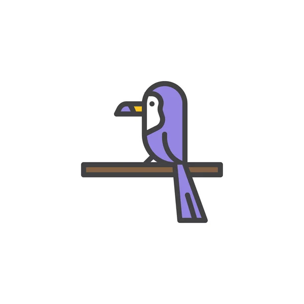 Pájaro tucán en un icono de contorno lleno de ramas — Vector de stock