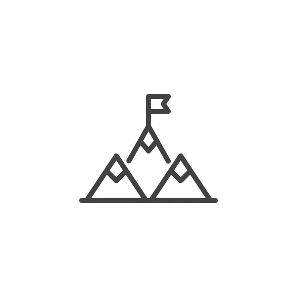 Montagnes avec drapeau sur l'icône de contour de crête — Image vectorielle