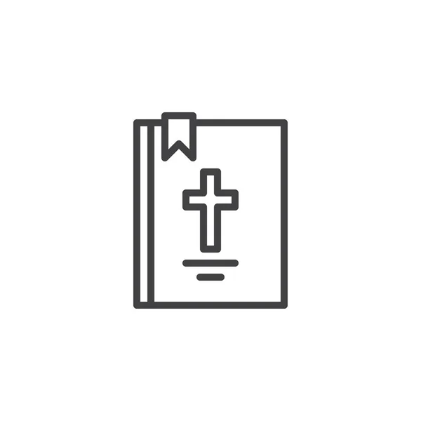 Biblia książka z krzyż ikonę konturu — Wektor stockowy