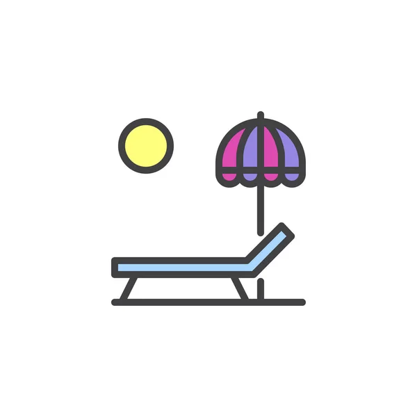 太阳椅和海滩伞填充轮廓图标 — 图库矢量图片