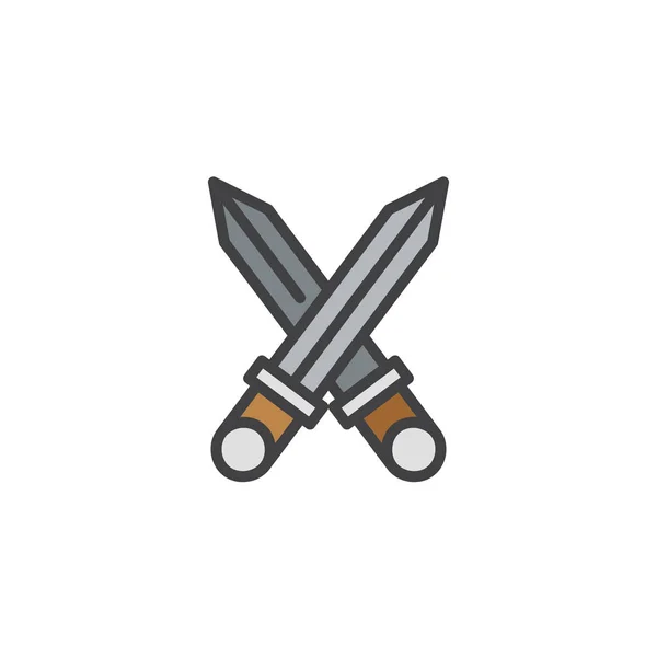 Espadas cruzadas icono de contorno lleno — Vector de stock