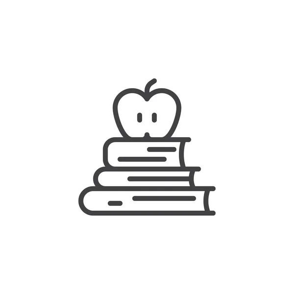 Книги і яблуко на верхньому контурі значок — стоковий вектор