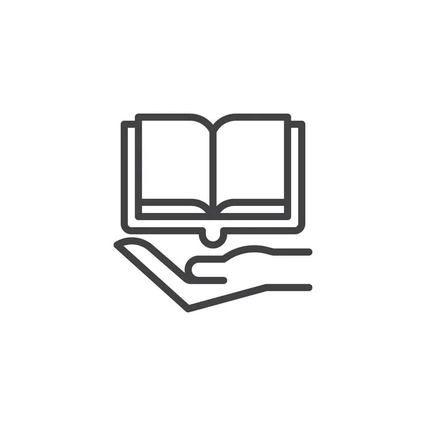 Icono de contorno de mano y libro abierto — Archivo Imágenes Vectoriales
