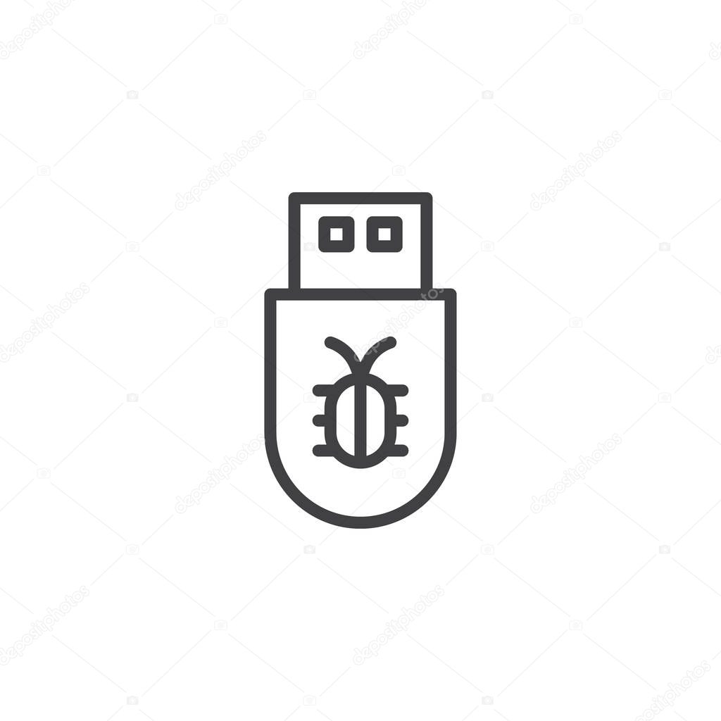 Infected USB flash drive outline icon