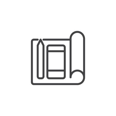 Plan, kalem ve akıllı telefon anahat simgesini