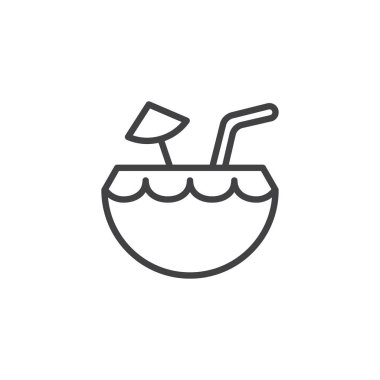 Yaz şemsiye ve saman anahat simgesi ile kokteyl