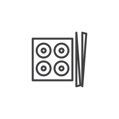 Suşi rulo seti ile chopsticks anahat simgesini tepsi