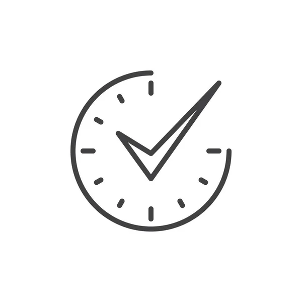 Marca de verificación en el icono del contorno del reloj — Vector de stock