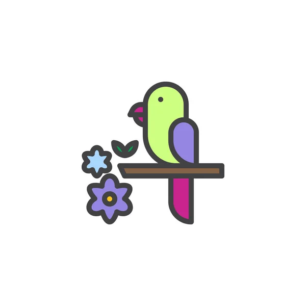 Papagaio em um ícone de contorno cheio de ramo —  Vetores de Stock