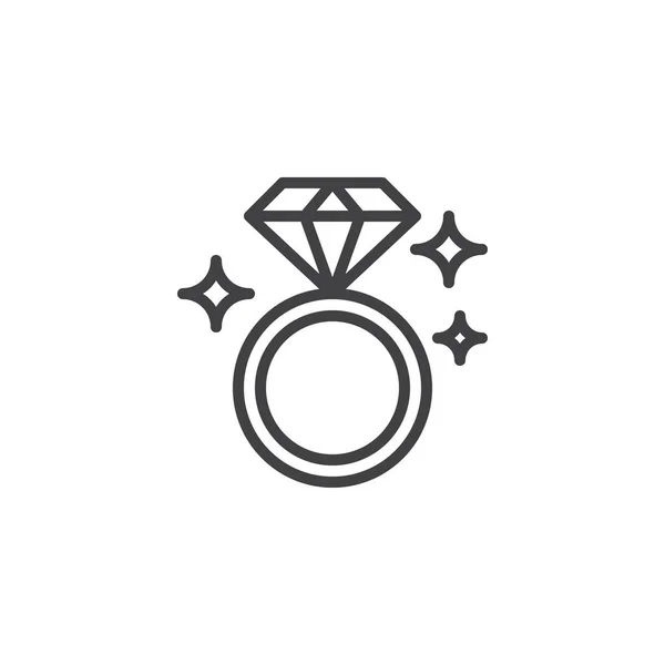 Strălucitoare diamant inel contur icoana — Vector de stoc