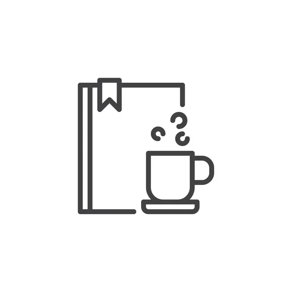Livre et tasse de café icône contour — Image vectorielle