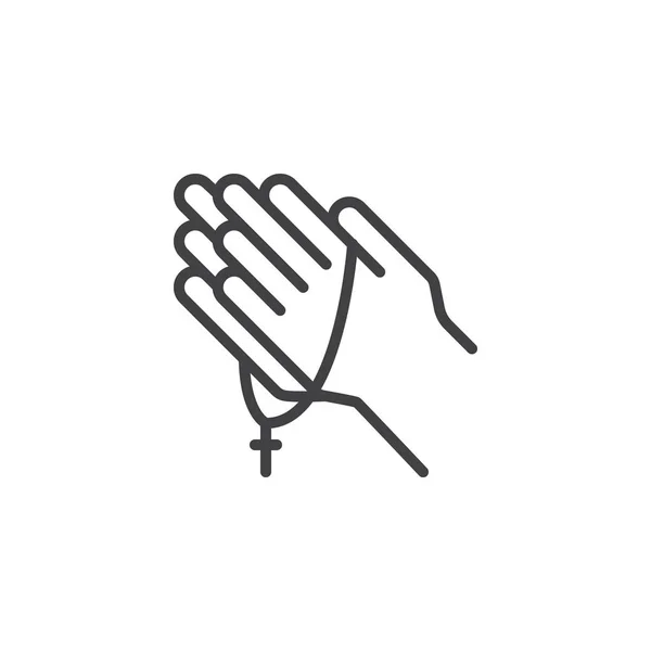 Praying hands with rosary outline icon — Stock Vector