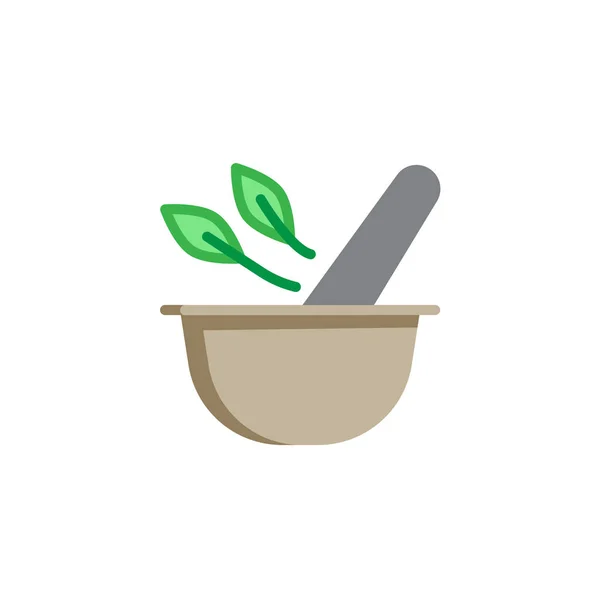 Mortel med växtbaserade blad platta ikon — Stock vektor