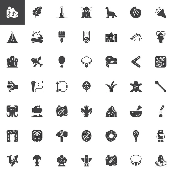 Elementos pré-históricos conjunto de ícones vetoriais — Vetor de Stock