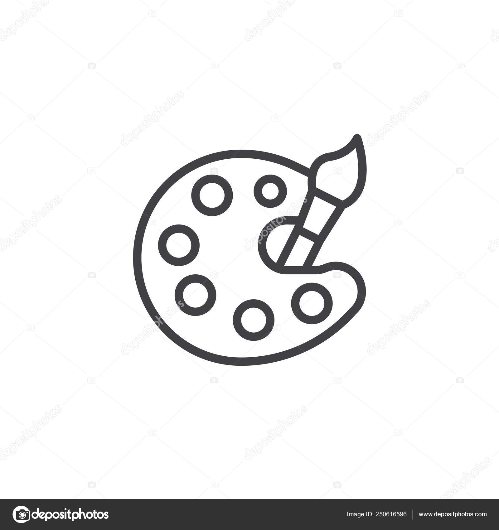 Vector Paintbrush And Palette Outline Palette With Paint Brush