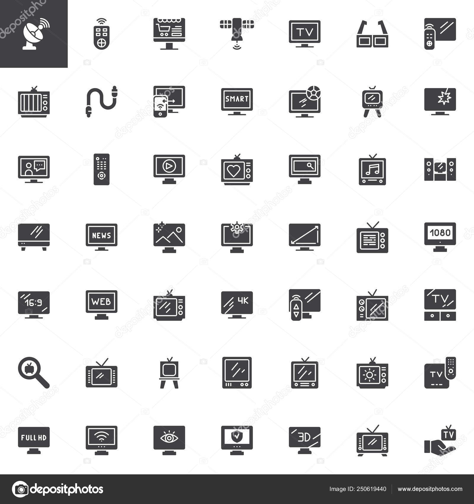 Television Vector Icons Set Modern Solid Symbol Collection Filled Style ...