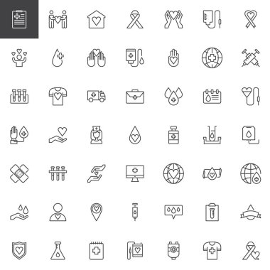 Kan bağışı anahat Icons set
