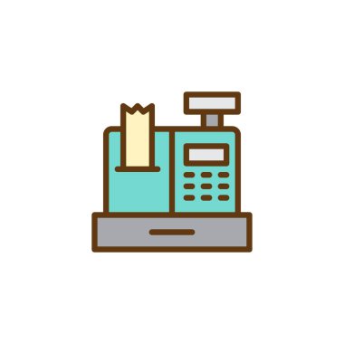 Yazar kasa dolu anahat simgesini, çizgi vektör işareti, üzerinde beyaz izole doğrusal renkli sembol. benzin sembolü, logo illüstrasyon. Piksel mükemmel vektör grafikleri