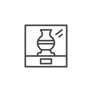 Müzesi cam ekran anahat simgesi. Mobil kavramı ve web tasarım için doğrusal stili işaret. Cam vitrin vazo basit çizgi vektör simgesi olan. Sembol, logo illüstrasyon. Piksel mükemmel vektör grafikleri