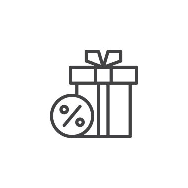 Hediye kutusu ve yüzde işareti anahat simgesini