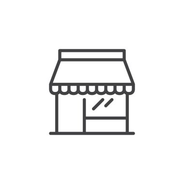 Mağaza anahat simgesi. Mobil kavramı ve web tasarım için doğrusal stili işaret. Mağazası basit çizgi vektör simgesi. Sembol, logo illüstrasyon. Piksel mükemmel vektör grafikleri