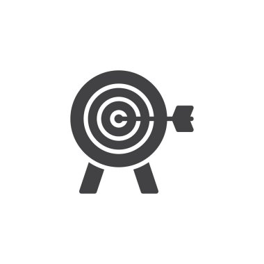 Ok vektör simgesi ile hedef. Mobil kavramı ve web tasarım için düz işareti dolu. Hedef başarı başarı basit katı simgesi. Sembol, logo illüstrasyon. Piksel mükemmel vektör grafikleri