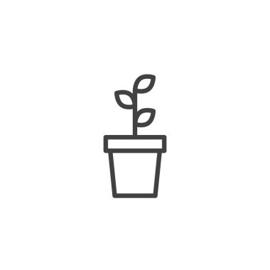 Pot anahat simgesini bitki. Mobil kavramı ve web tasarım için doğrusal stili işaret. Saksılı bitki yaprakları basit çizgi vektör simgesi olan. Sembol, logo illüstrasyon. Piksel mükemmel vektör grafikleri