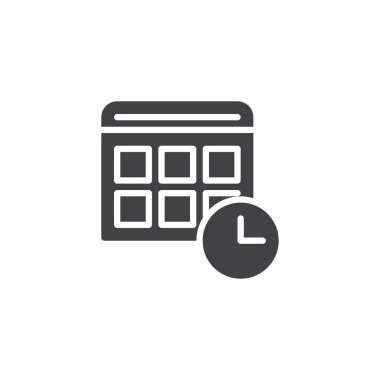 Takvim ve saat vektör simgesi. Mobil kavramı ve web tasarım için düz işareti dolu. Zamanlama, randevu basit katı simgesi. Sembol, logo illüstrasyon. Piksel mükemmel vektör grafikleri