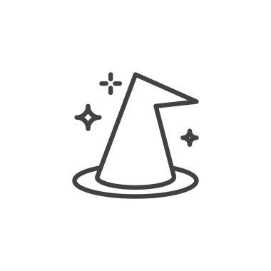 Cadı şapka anahat simgesi. Mobil kavramı ve web tasarım için doğrusal stili işaret. Cadılar Bayramı basit çizgi vektör simgesi. Sembol, logo illüstrasyon. Piksel mükemmel vektör grafikleri