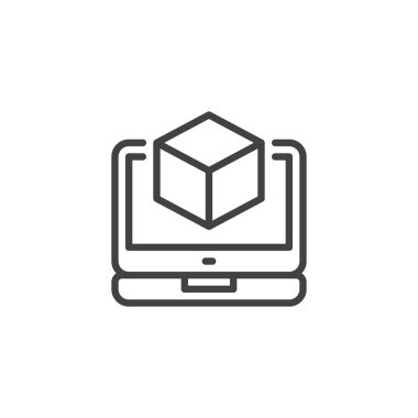 İnşaat proje anahat simgesi ile dizüstü bilgisayar