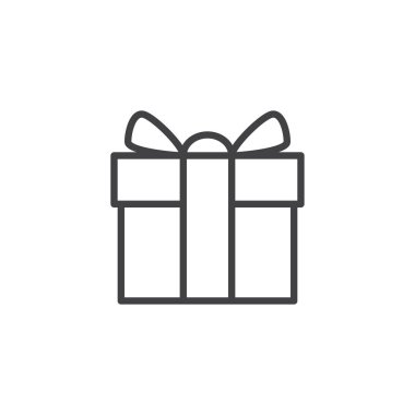Hediye kutusu anahat simgesi. Mobil kavramı ve web tasarım için doğrusal stili işaret. Parsel mevcut basit bir çizgi vektör simgesi. Sembol, logo illüstrasyon. Piksel mükemmel vektör grafikleri