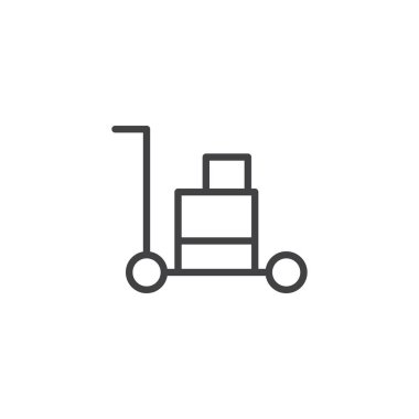 Bagaj arabası anahat simgesi. Mobil kavramı ve web tasarım için doğrusal stili işaret. Otel hizmeti basit çizgi vektör simgesi. Sembol, logo illüstrasyon. Piksel mükemmel vektör grafikleri