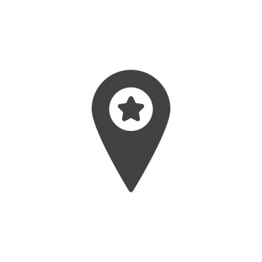 İşaretçi vektör yıldız simgesi ile eşleyin. Mobil kavramı ve web tasarım için düz işareti dolu. Yıldız favori PIN harita basit katı simgesi. Sembol, logo illüstrasyon. Piksel mükemmel vektör grafikleri
