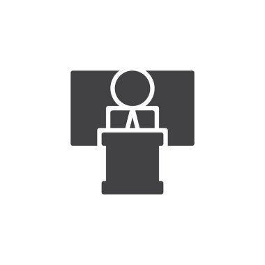 Hoparlör, konferans vektör simgesi. Mobil kavramı ve web tasarım için düz işareti dolu. Podyum basit katı simgesinin kişi. Sembol, logo illüstrasyon. Piksel mükemmel vektör grafikleri