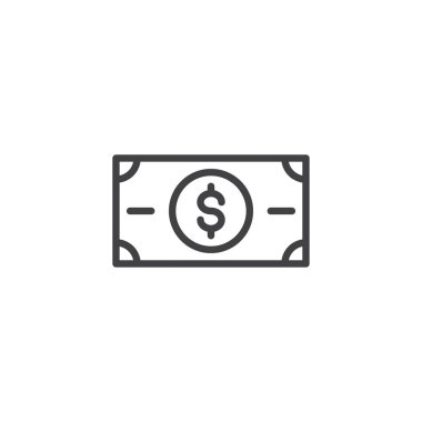 Doları bill anahat simgesi. Mobil kavramı ve web tasarım için doğrusal stili işaret. Para basit çizgi vektör simgesi. Sembol, logo illüstrasyon. Piksel mükemmel vektör grafikleri