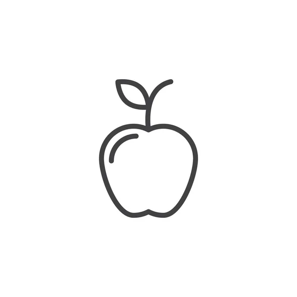 苹果与叶轮廓图标 线性风格符号的移动概念和网页设计 健康水果简单线矢量图标 徽标插图 像素完美矢量图形 — 图库矢量图片