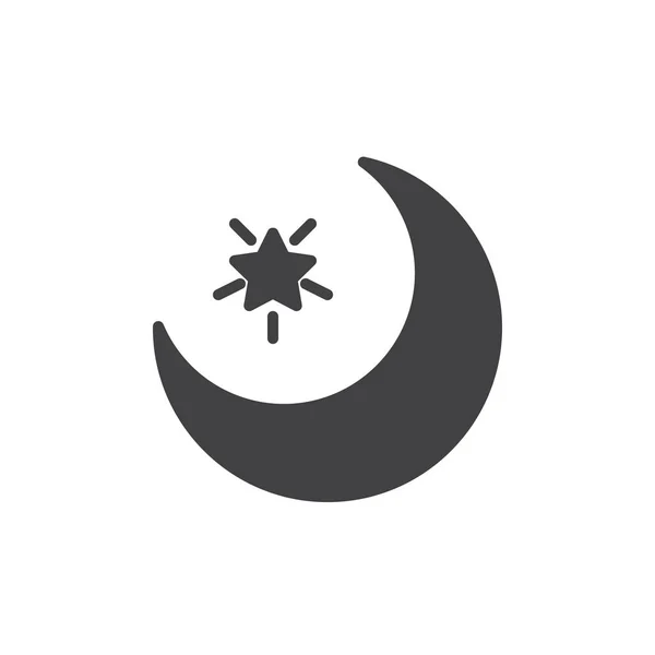 新月和恒星矢量图标 填充平面符号的移动概念和网页设计 夜间简单的固体图标 回教标志 标志例证 像素完美矢量图形 — 图库矢量图片