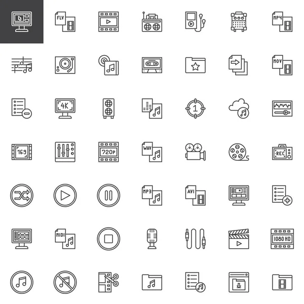 Conjunto de iconos de esquema de audio y vídeo — Vector de stock