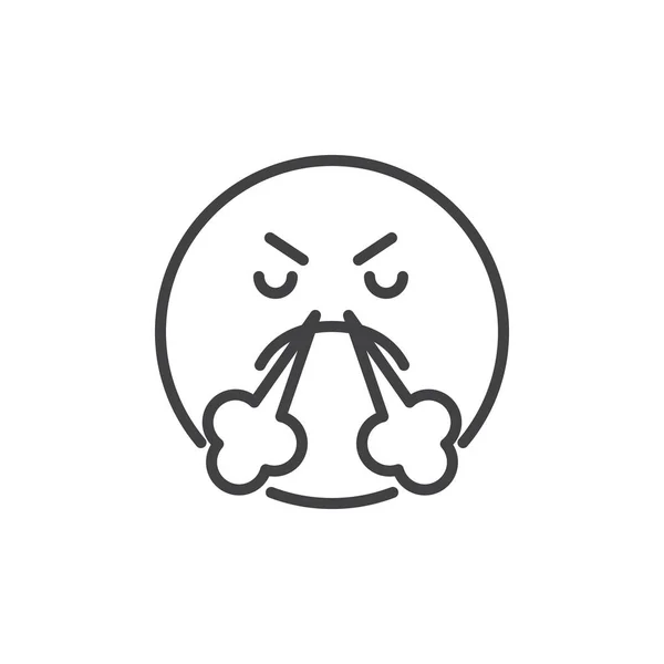 愤怒的微笑的表情符号与蒸汽从鼻子轮廓图标 — 图库矢量图片