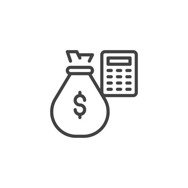 Saco de dinheiro e ícone de contorno calculadora — Vetor de Stock