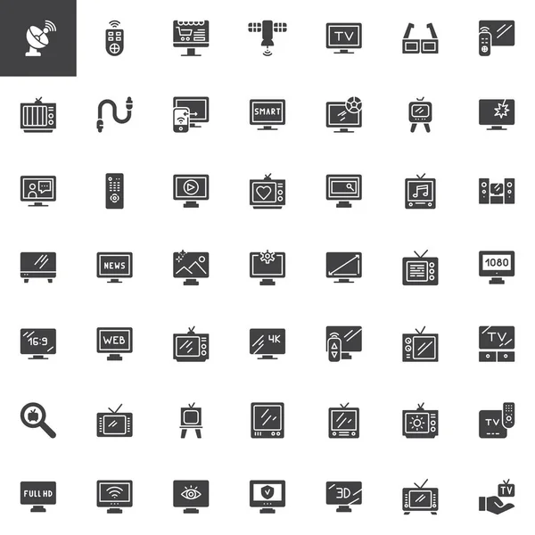 Conjunto Iconos Vectoriales Televisión Colección Símbolos Sólidos Modernos Paquete Pictogramas — Archivo Imágenes Vectoriales
