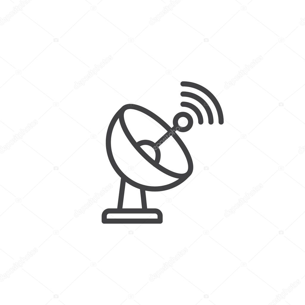 Satellite dish outline icon. linear style sign for mobile concept and web design. Antenna simple line vector icon. Broadcast symbol, logo illustration. Pixel perfect vector graphics